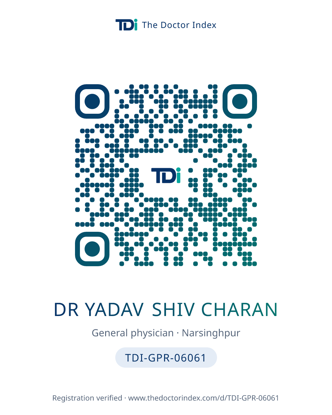 QR card for Dr Yadav Shiv Charan, TDI-GPR-06061