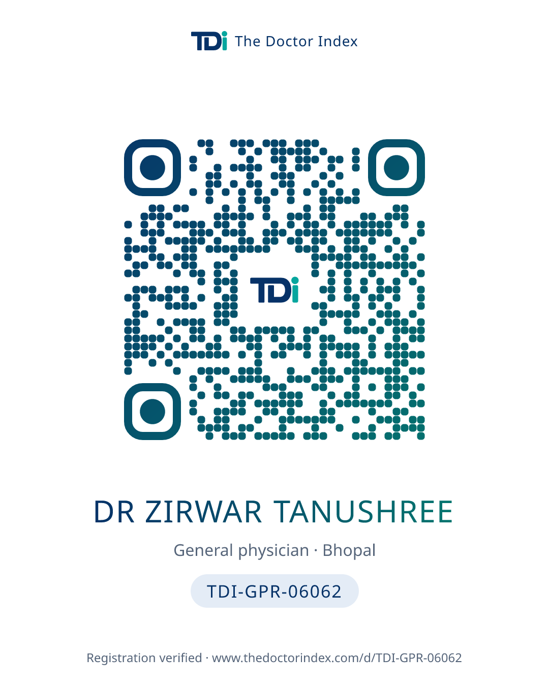 QR card for Dr Zirwar Tanushree, TDI-GPR-06062