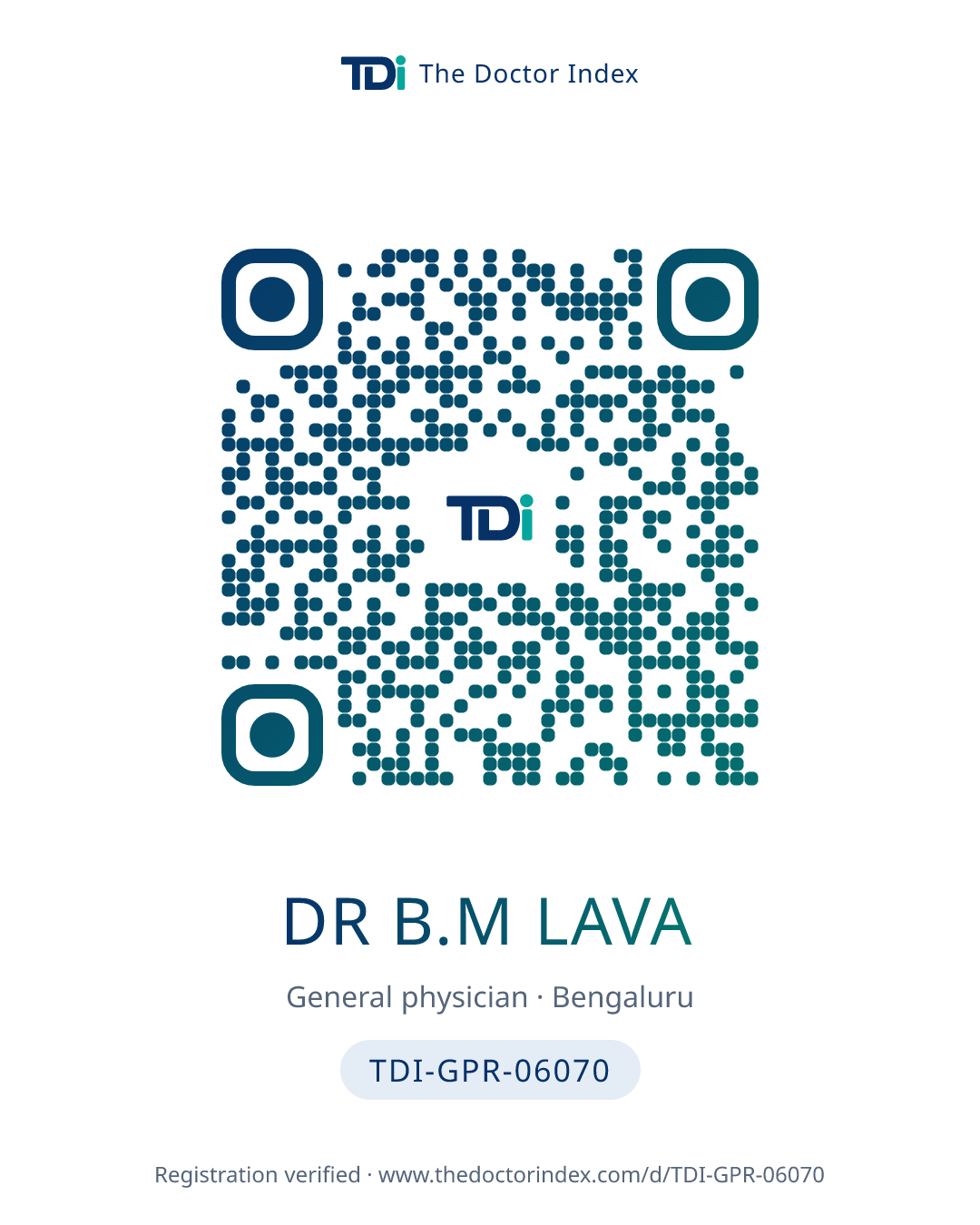 QR card for Dr B.M Lava, TDI-GPR-06070