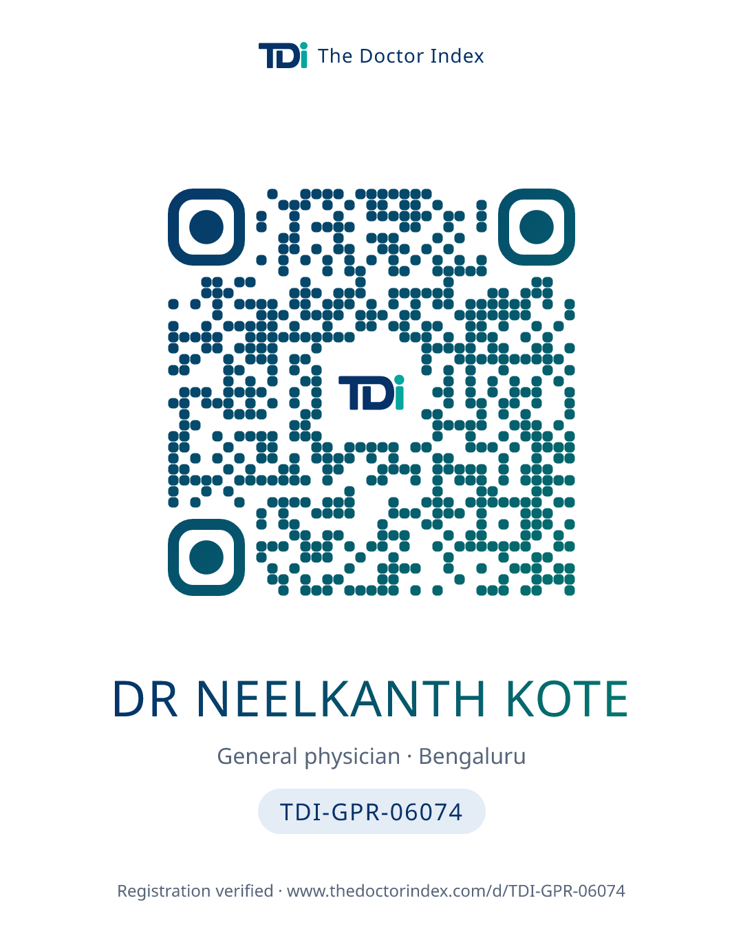 QR card for Dr Neelkanth Kote, TDI-GPR-06074