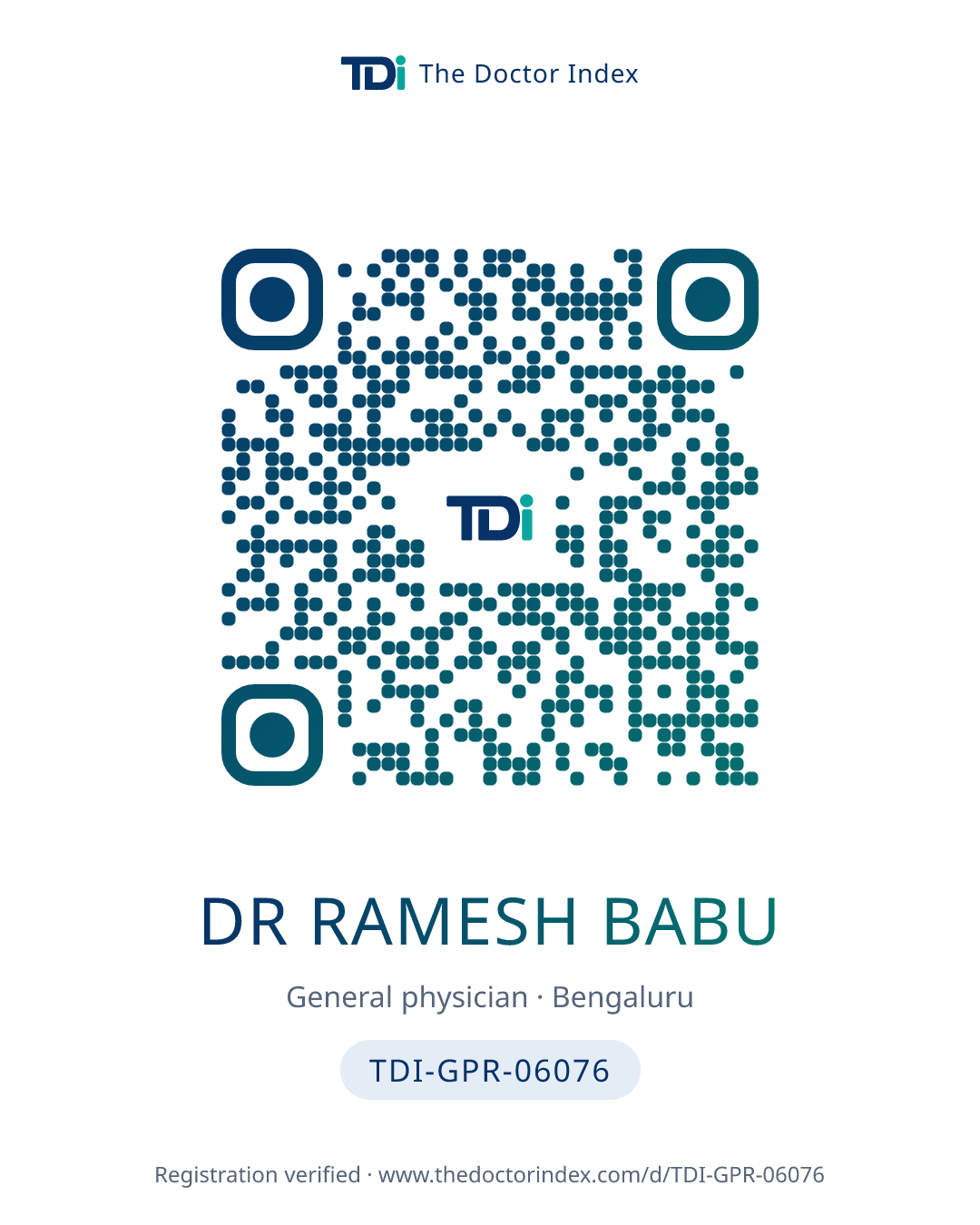 QR card for Dr Ramesh Babu, TDI-GPR-06076