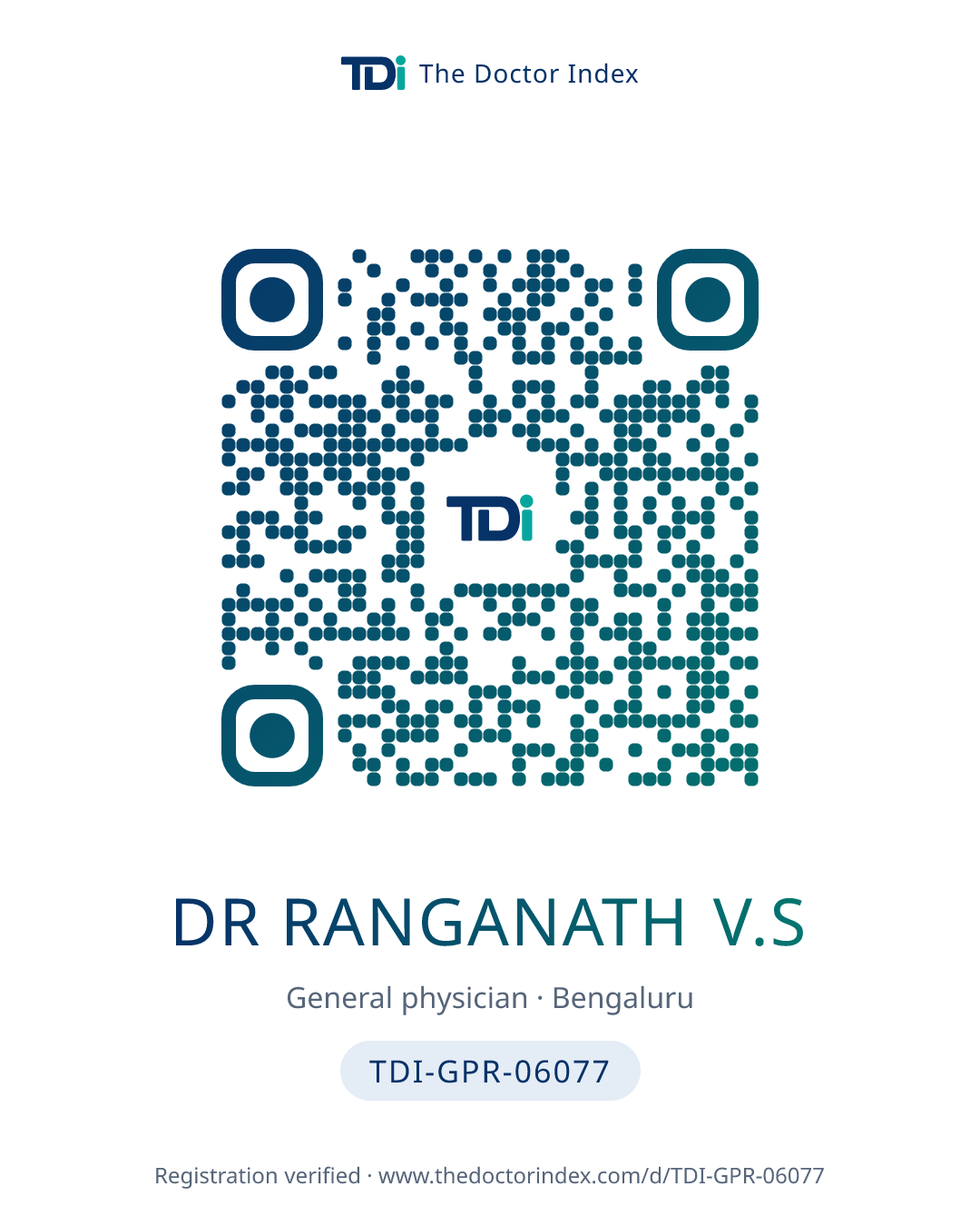 QR card for Dr Ranganath V.S, TDI-GPR-06077