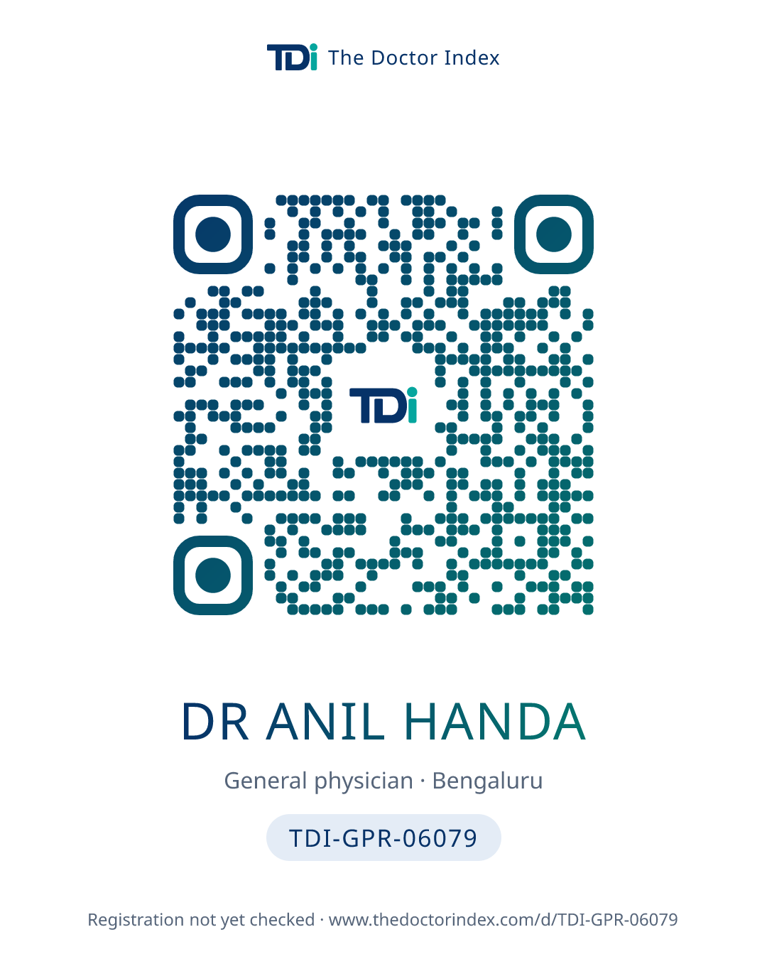 QR card for Dr Anil Handa, TDI-GPR-06079