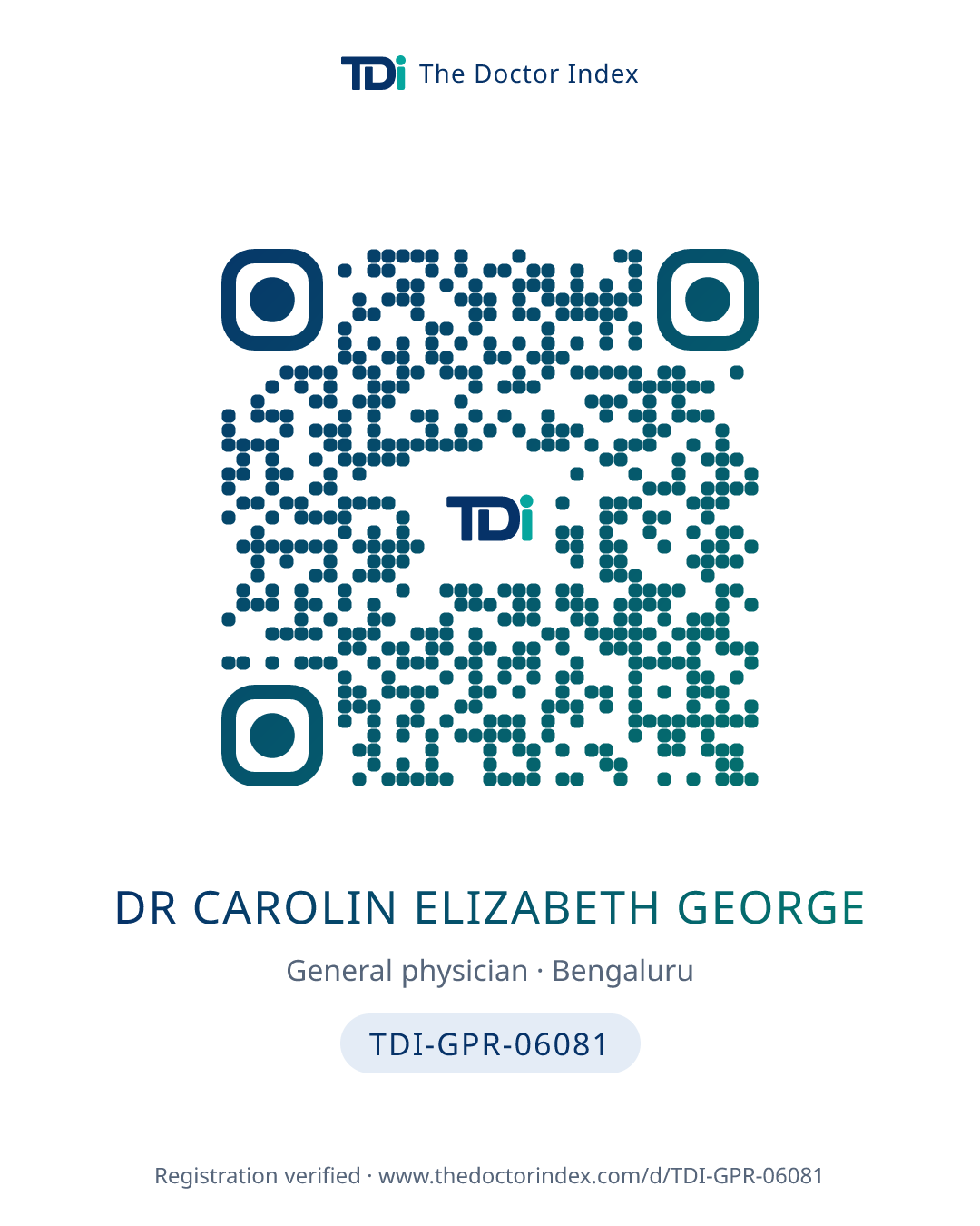 QR card for Dr Carolin Elizabeth George, TDI-GPR-06081