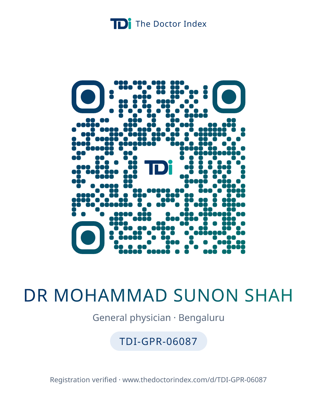 QR card for Dr Mohammad Sunon Shah, TDI-GPR-06087