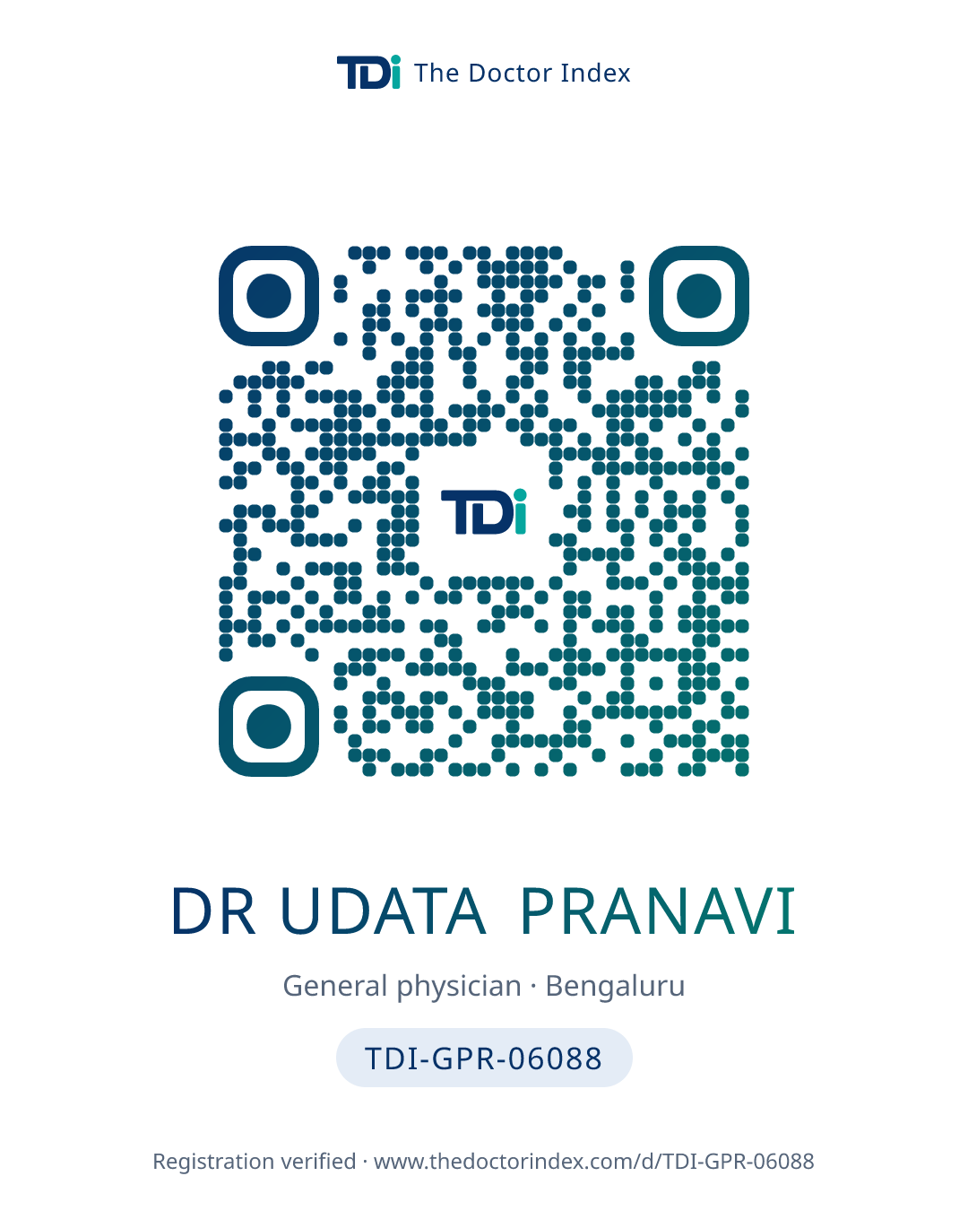 QR card for Dr Udata Pranavi, TDI-GPR-06088
