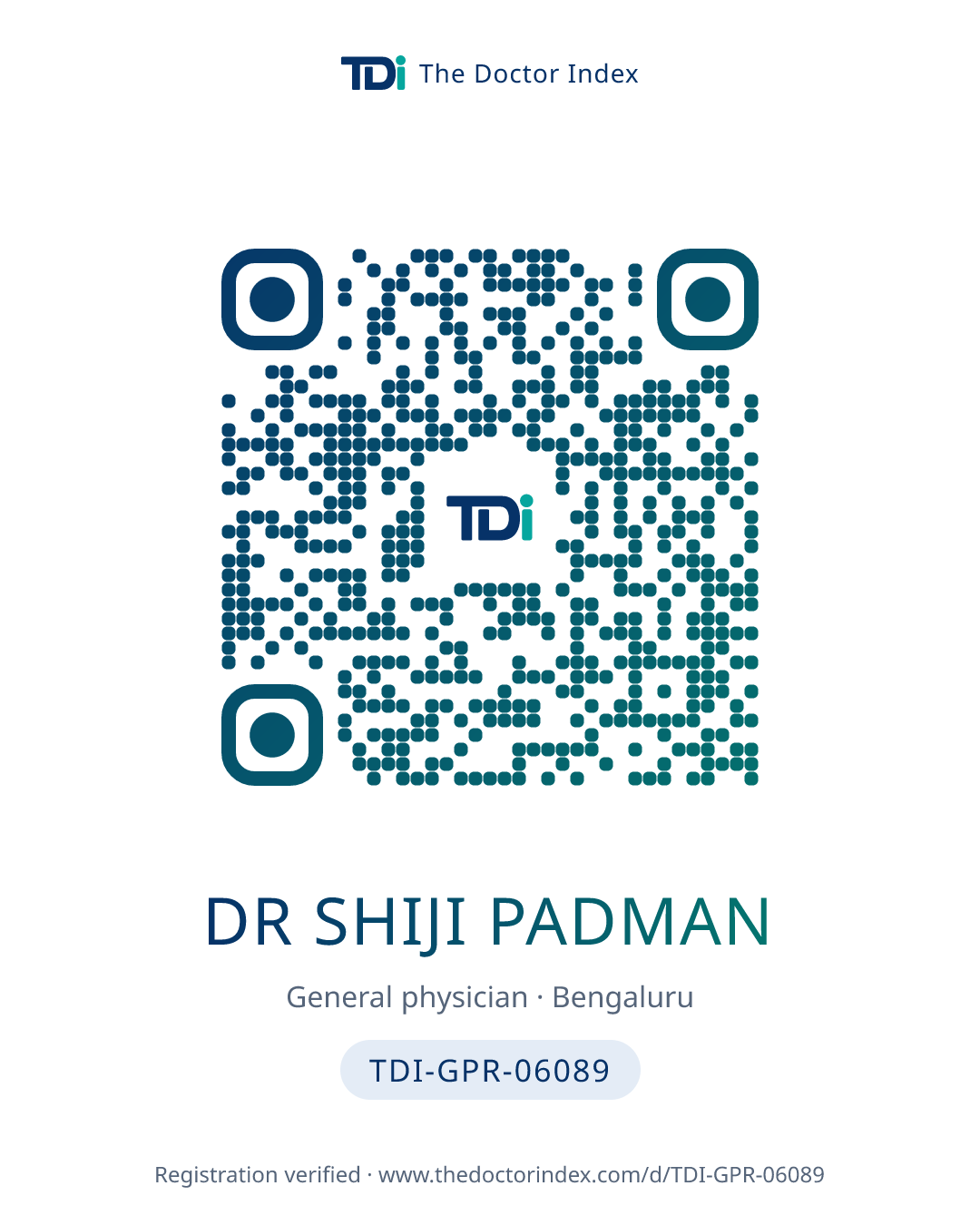 QR card for Dr Shiji Padman, TDI-GPR-06089