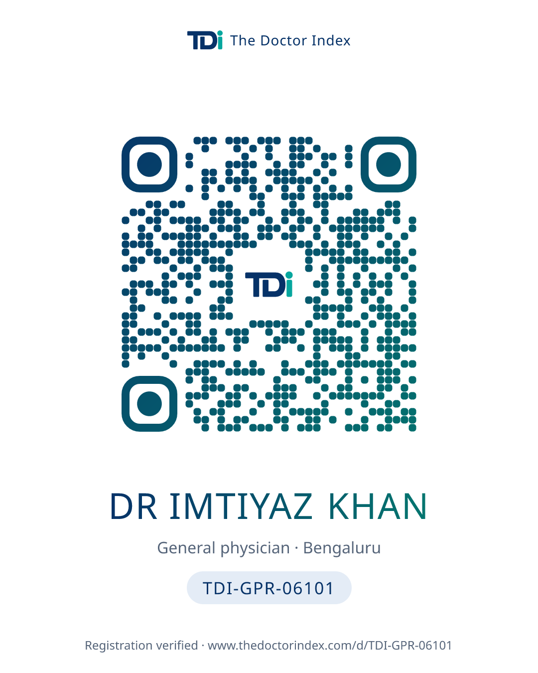 QR card for Dr Imtiyaz Khan, TDI-GPR-06101