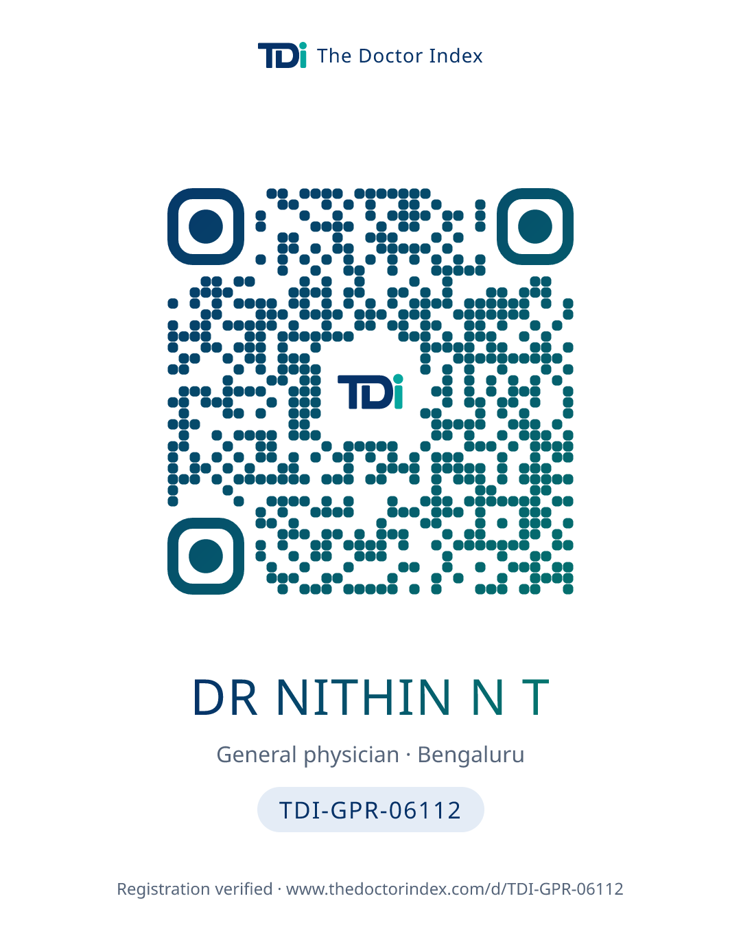 QR card for Dr Nithin N T, TDI-GPR-06112