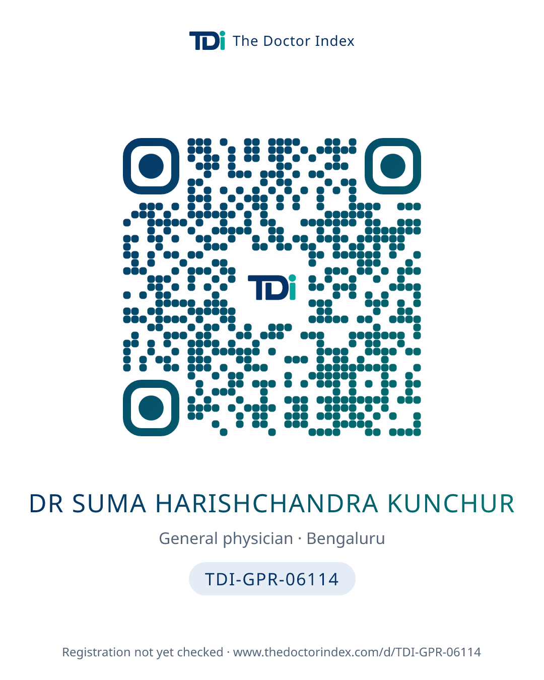 QR card for Dr Suma Harishchandra Kunchur, TDI-GPR-06114