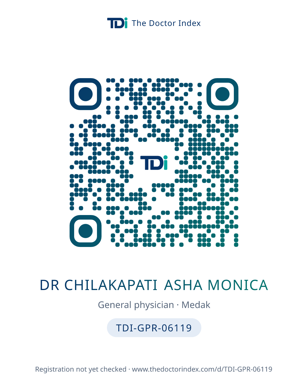QR card for Dr Chilakapati Asha Monica, TDI-GPR-06119