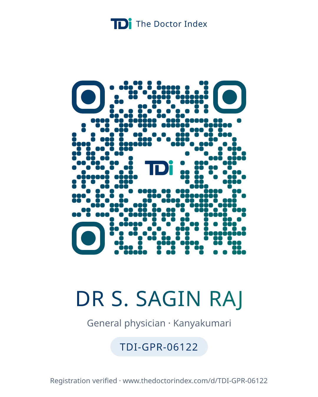 QR card for Dr S. Sagin Raj, TDI-GPR-06122