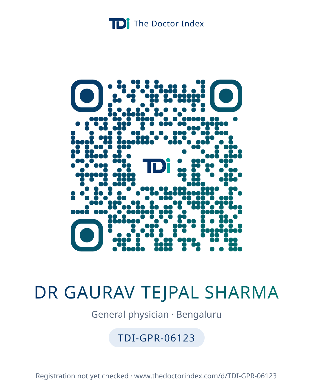 QR card for Dr Gaurav Tejpal Sharma, TDI-GPR-06123