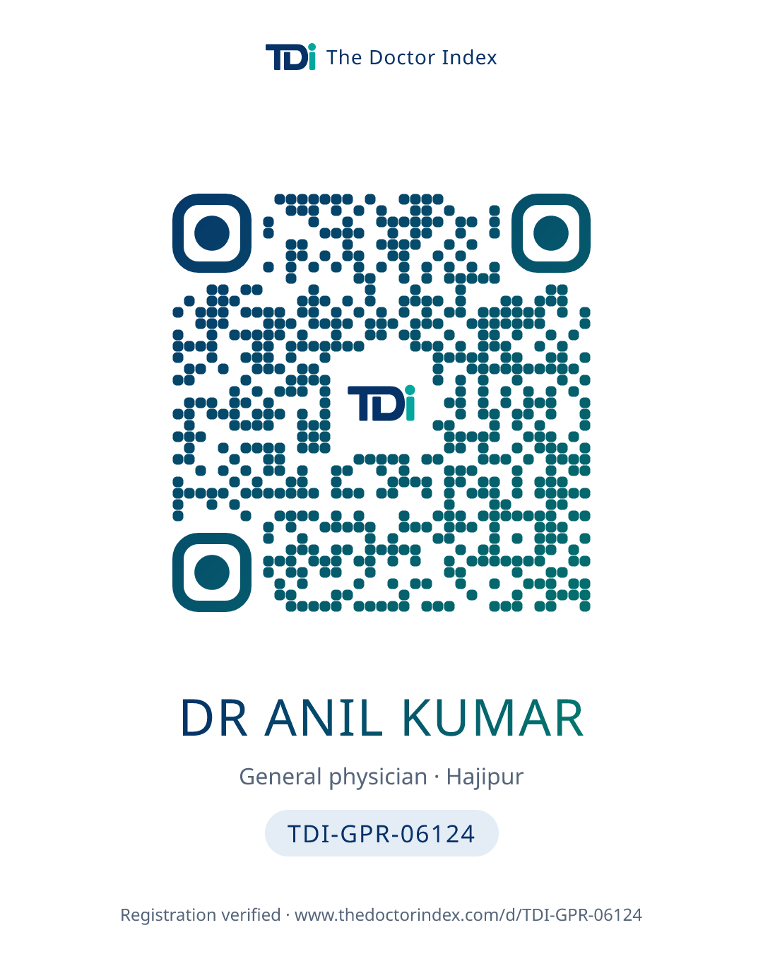 QR card for Dr Anil Kumar, TDI-GPR-06124
