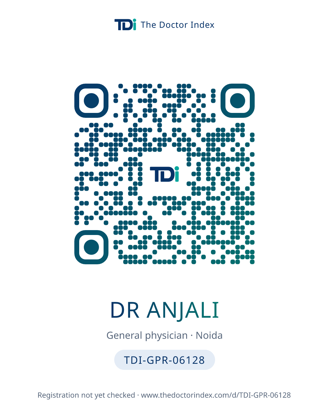 QR card for Dr Anjali, TDI-GPR-06128