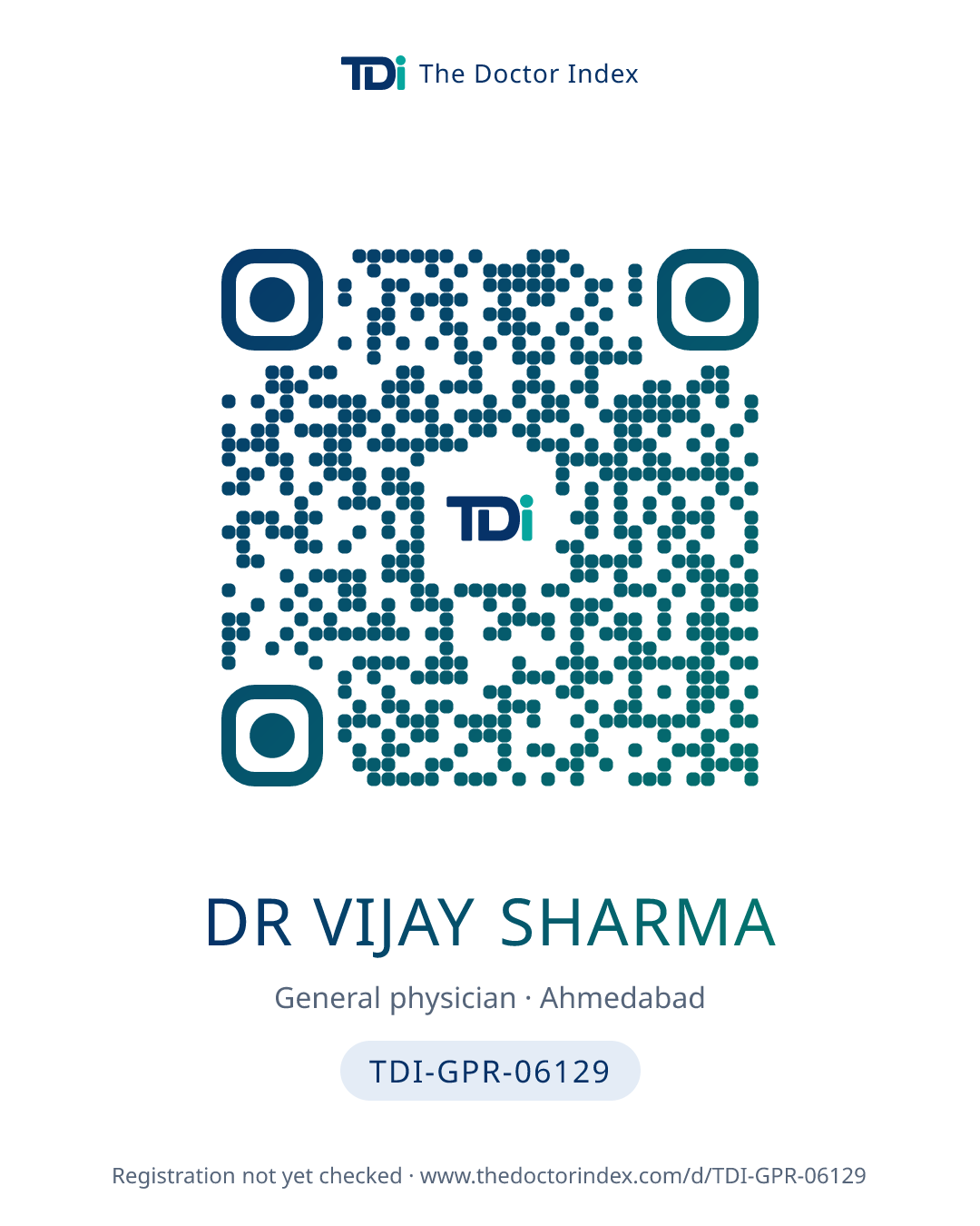 QR card for Dr Vijay Sharma, TDI-GPR-06129