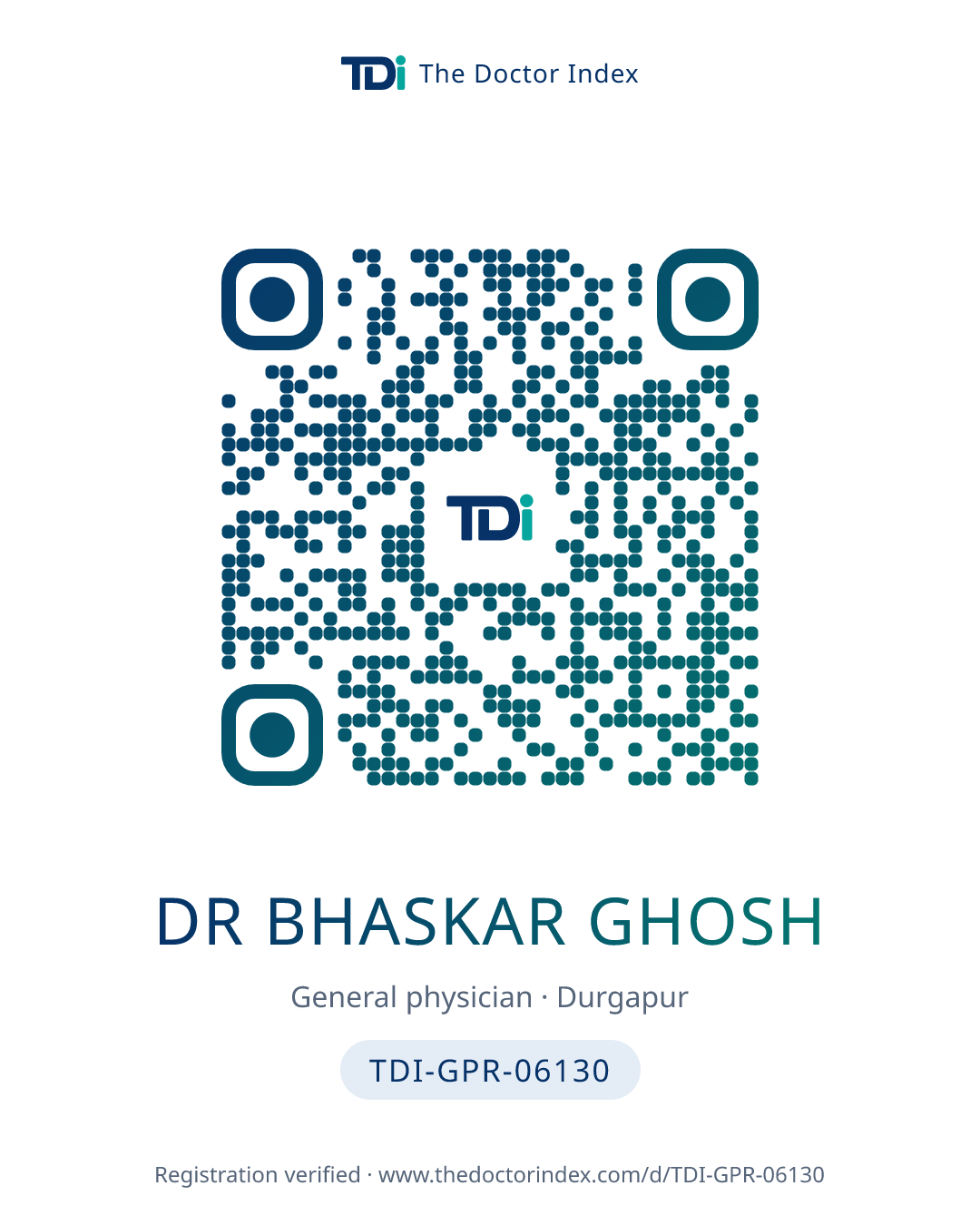 QR card for Dr Bhaskar Ghosh, TDI-GPR-06130