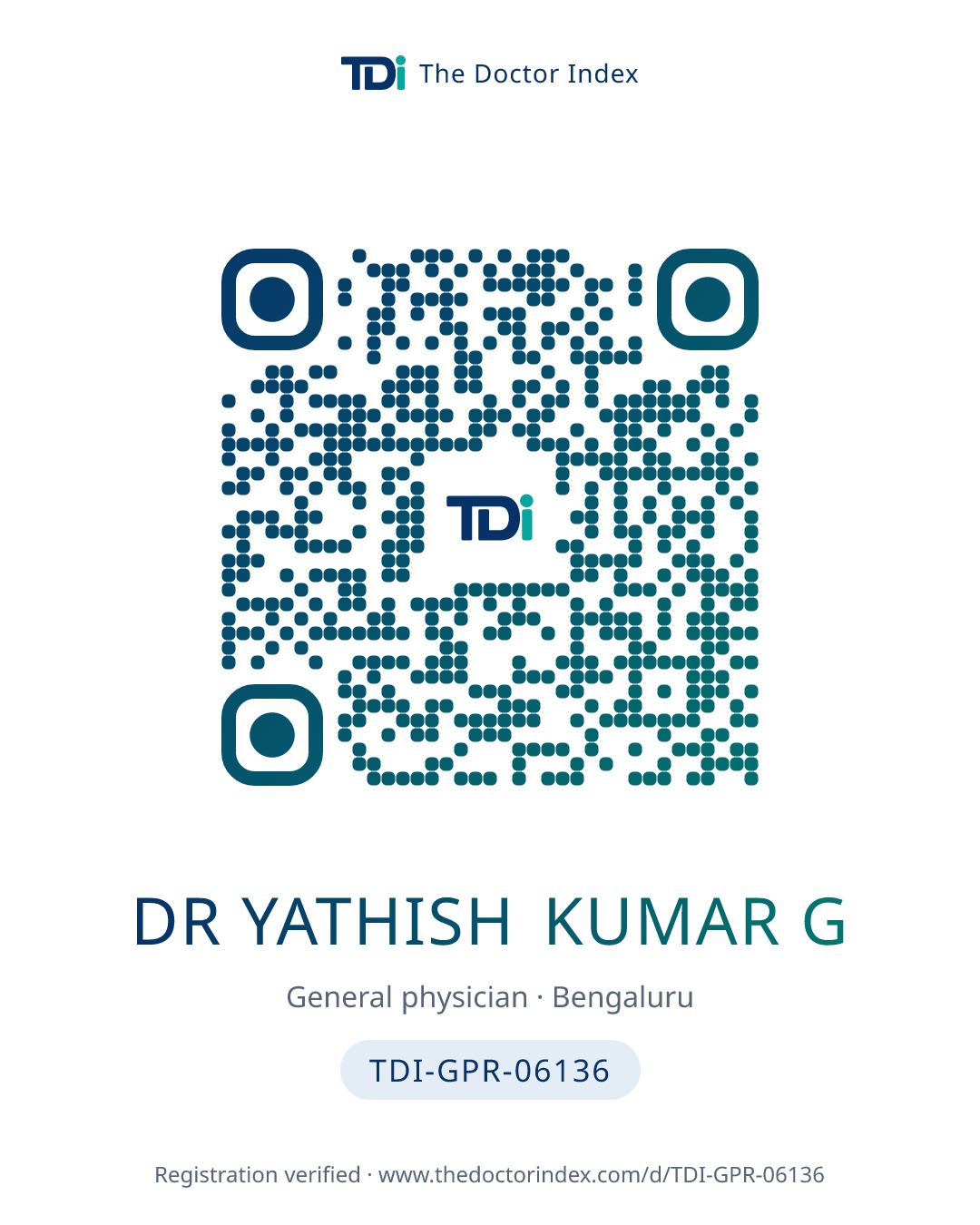 QR card for Dr Yathish Kumar G, TDI-GPR-06136