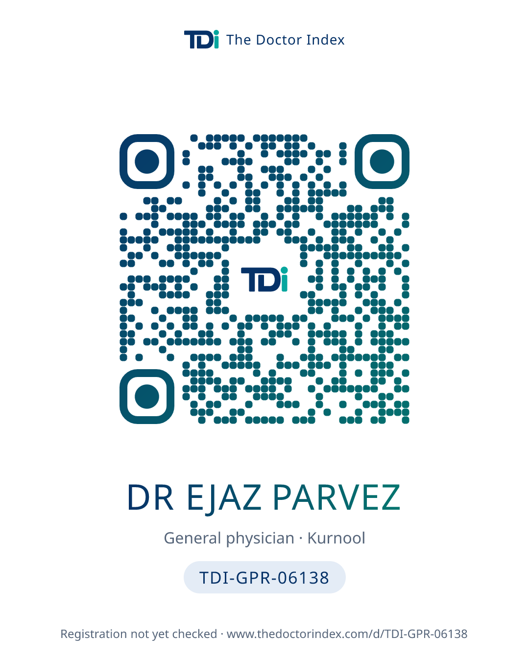 QR card for Dr Ejaz Parvez, TDI-GPR-06138