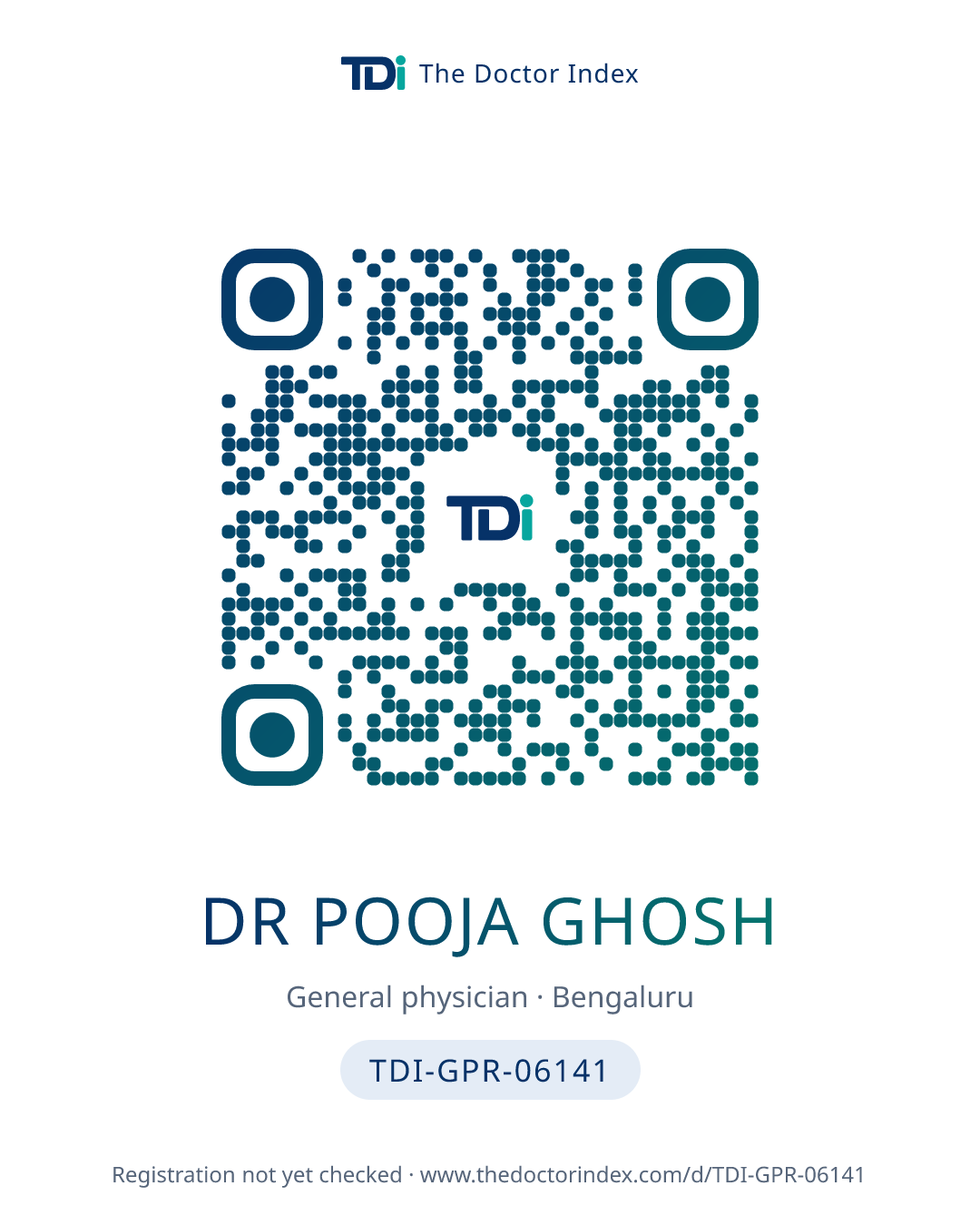 QR card for Dr Pooja Ghosh, TDI-GPR-06141