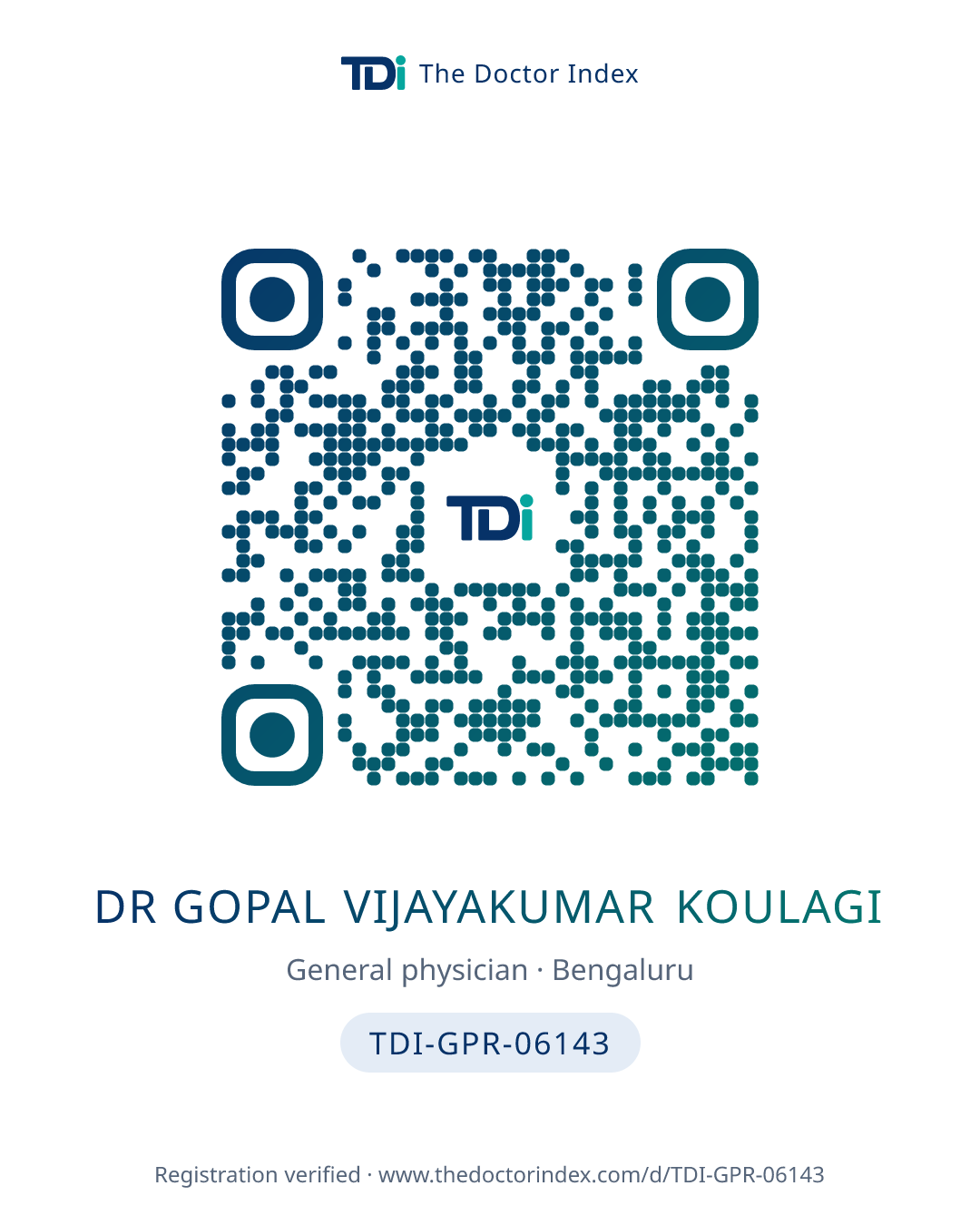 QR card for Dr Gopal Vijayakumar Koulagi, TDI-GPR-06143