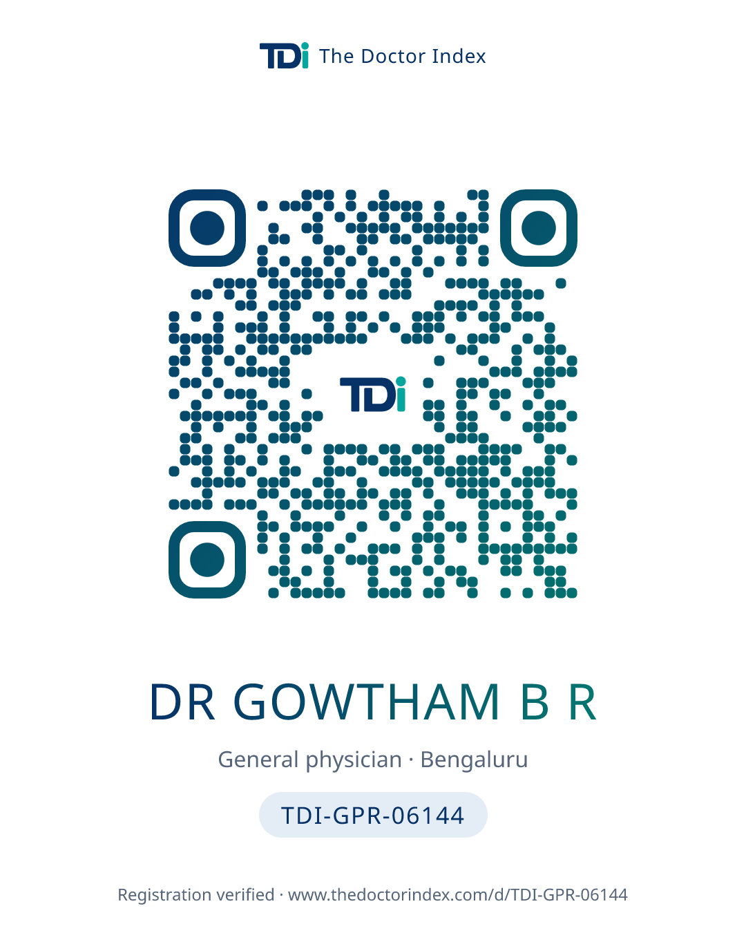 QR card for Dr Gowtham B R, TDI-GPR-06144
