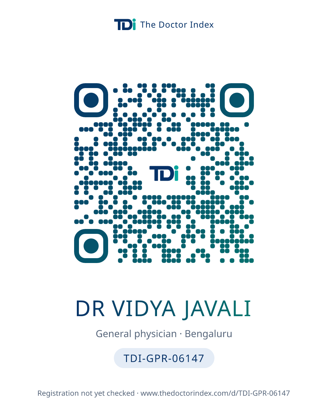 QR card for Dr Vidya Javali, TDI-GPR-06147