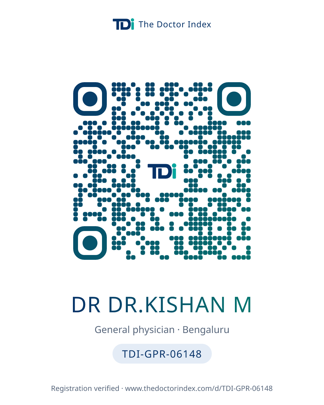 QR card for Dr Dr.kishan M, TDI-GPR-06148