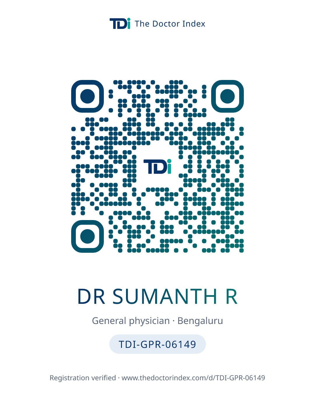 QR card for Dr Sumanth R, TDI-GPR-06149