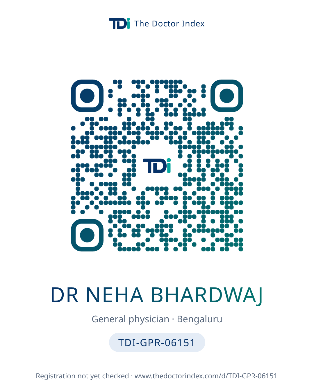QR card for Dr Neha Bhardwaj, TDI-GPR-06151