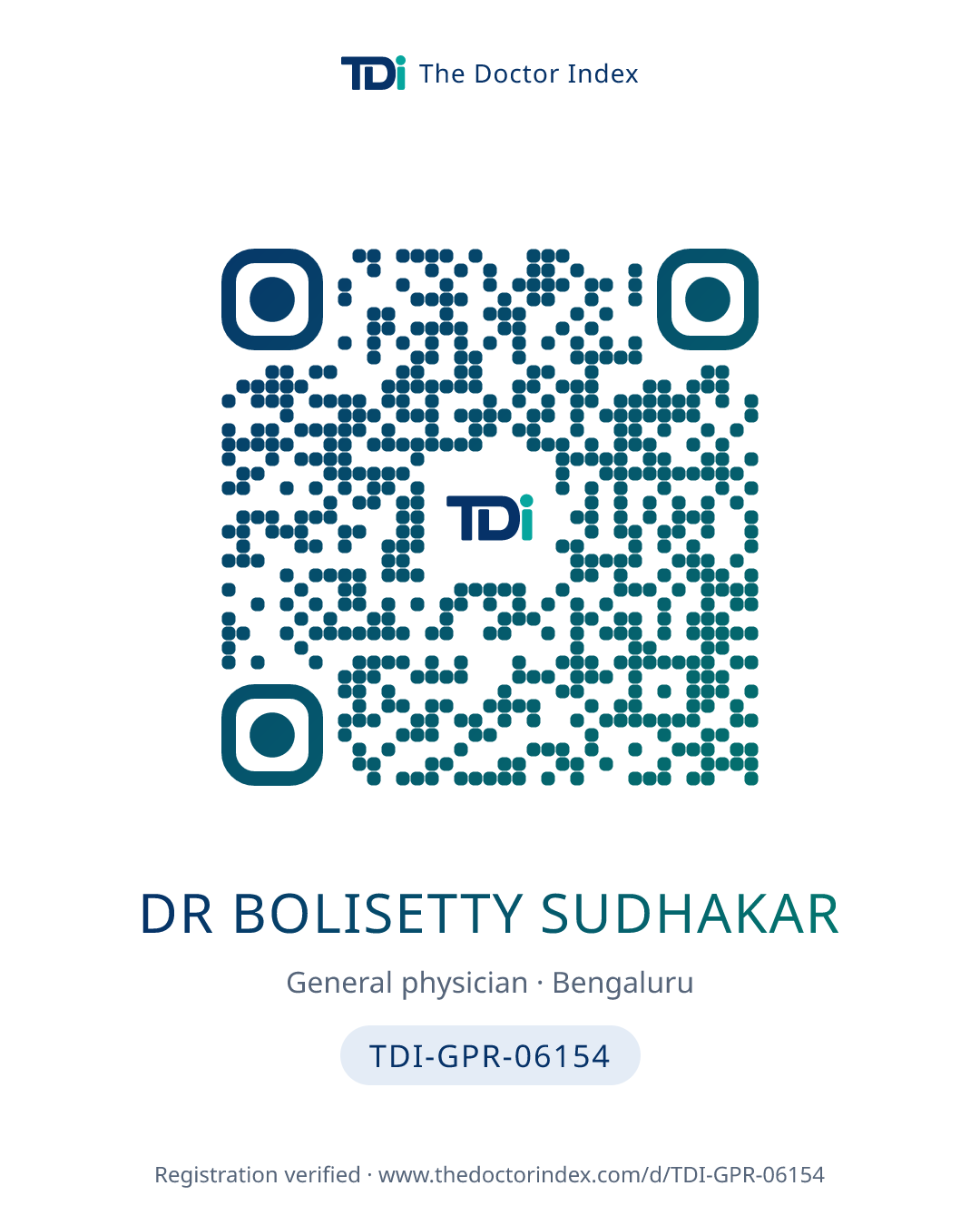 QR card for Dr Bolisetty Sudhakar, TDI-GPR-06154