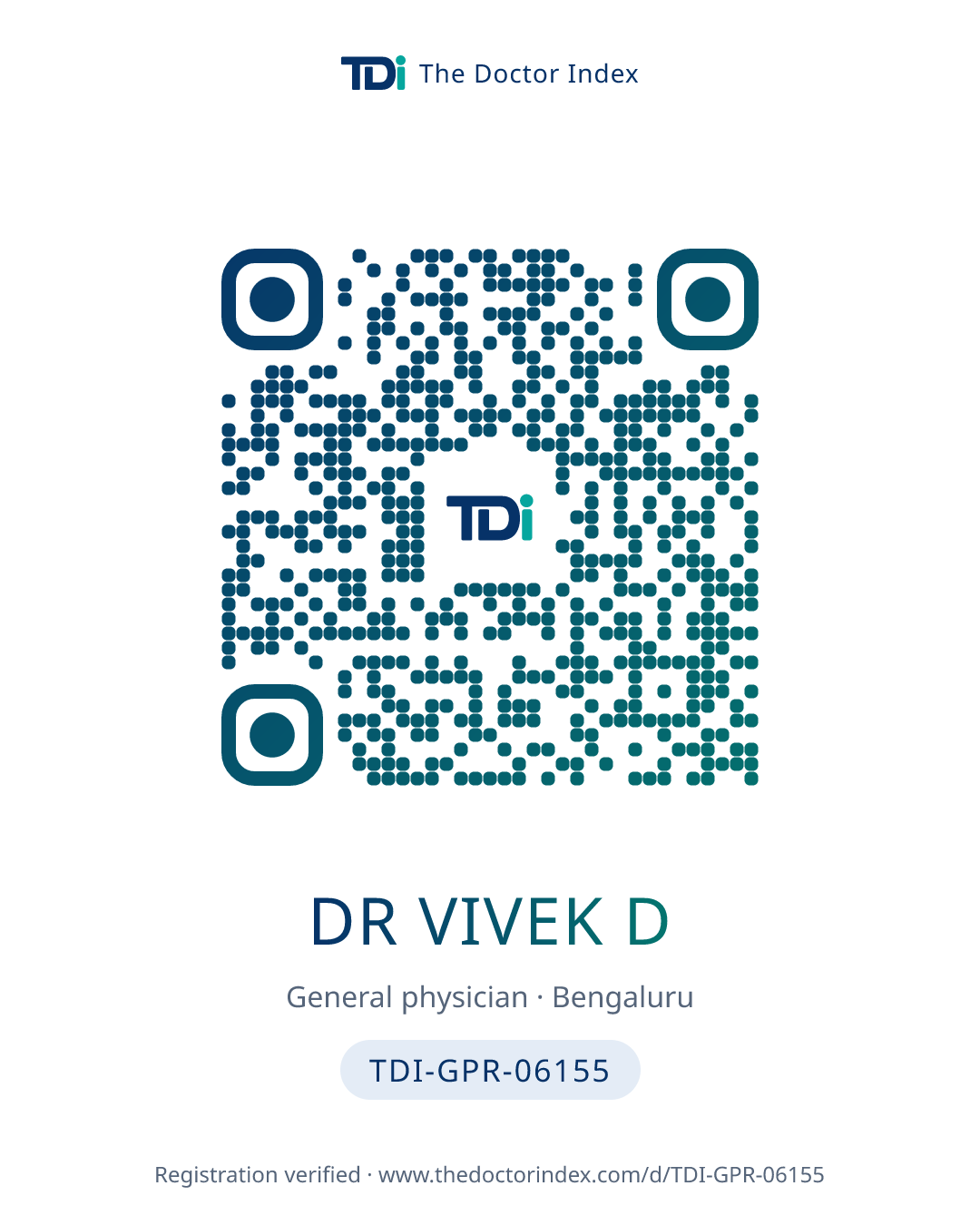 QR card for Dr Vivek D, TDI-GPR-06155
