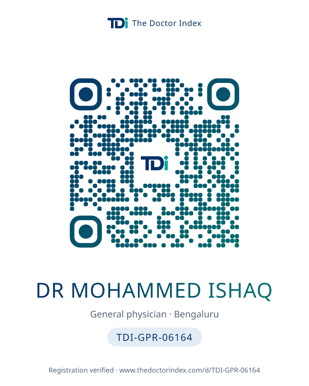 QR card for Dr Mohammed Ishaq, TDI-GPR-06164