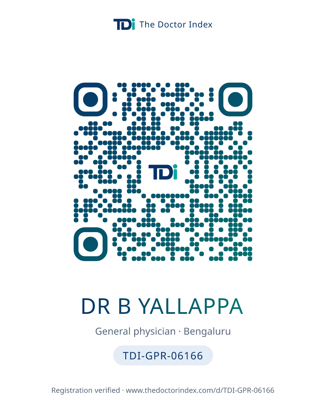 QR card for Dr B Yallappa, TDI-GPR-06166
