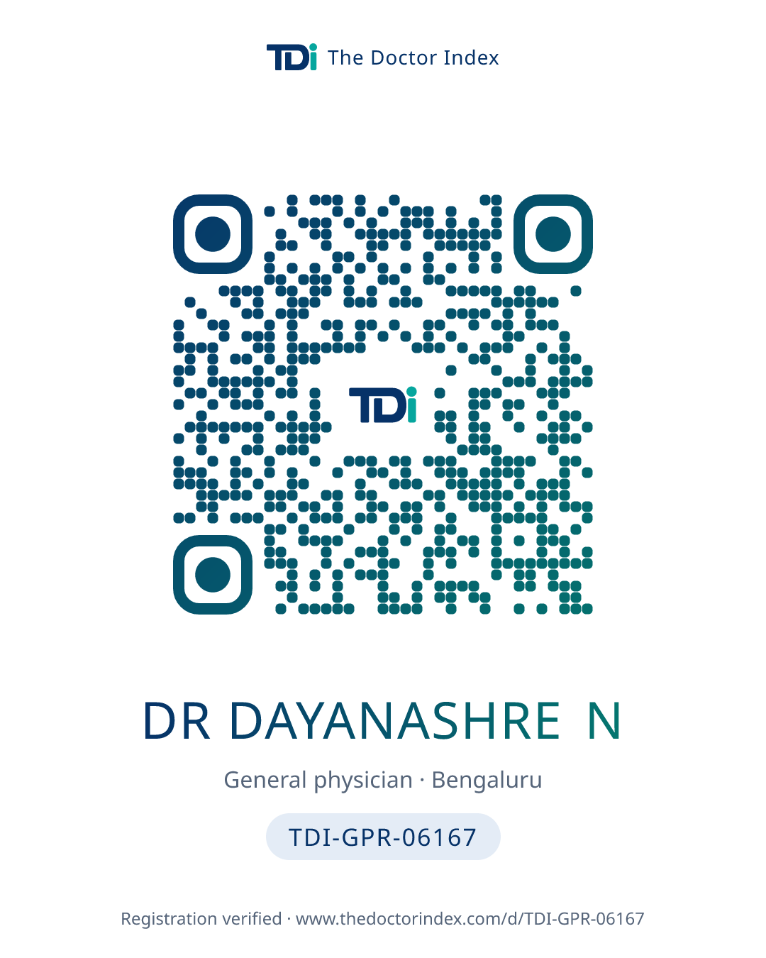 QR card for Dr Dayanashre N, TDI-GPR-06167