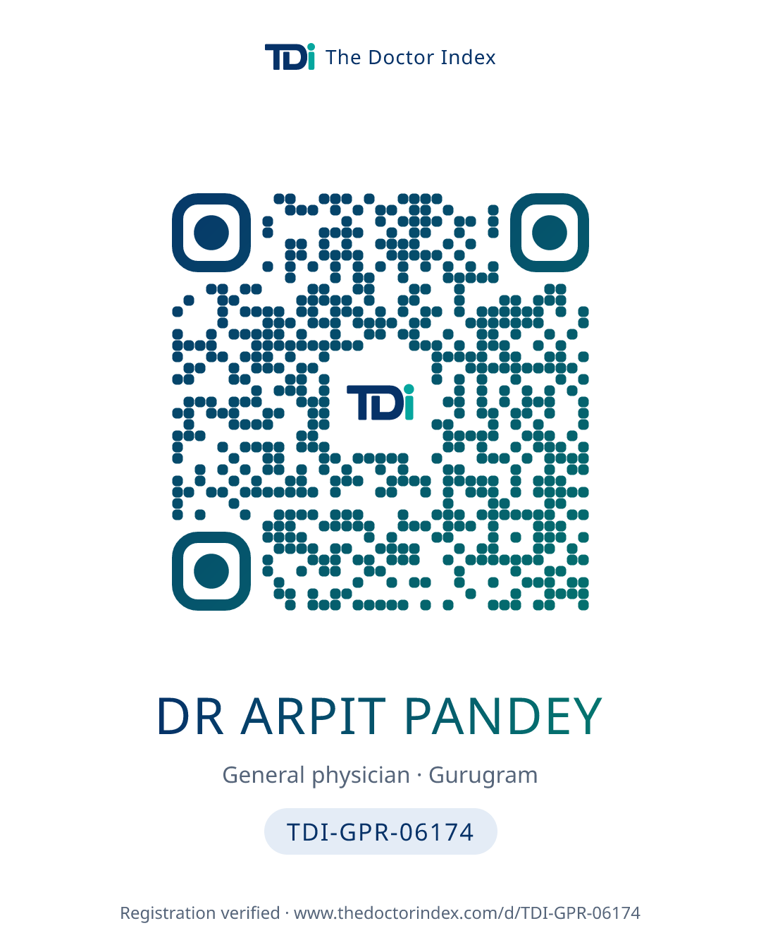 QR card for Dr Arpit Pandey, TDI-GPR-06174