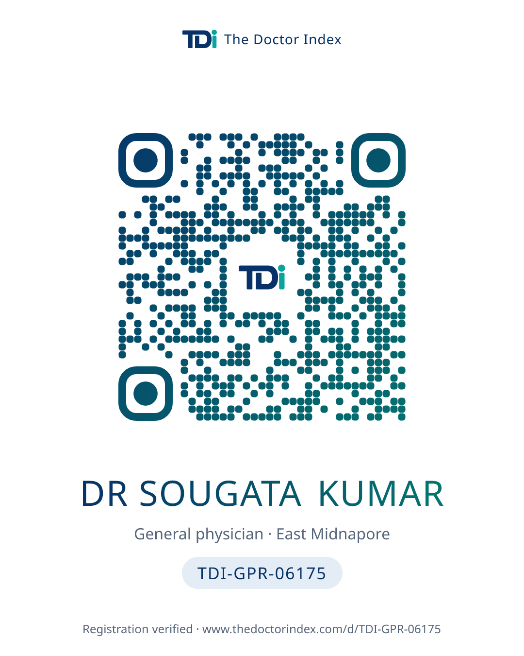 QR card for Dr Sougata Kumar, TDI-GPR-06175