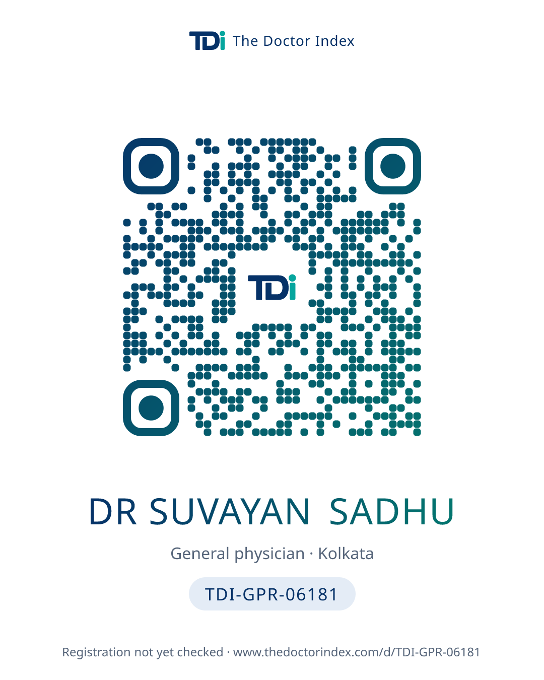 QR card for Dr Suvayan Sadhu, TDI-GPR-06181