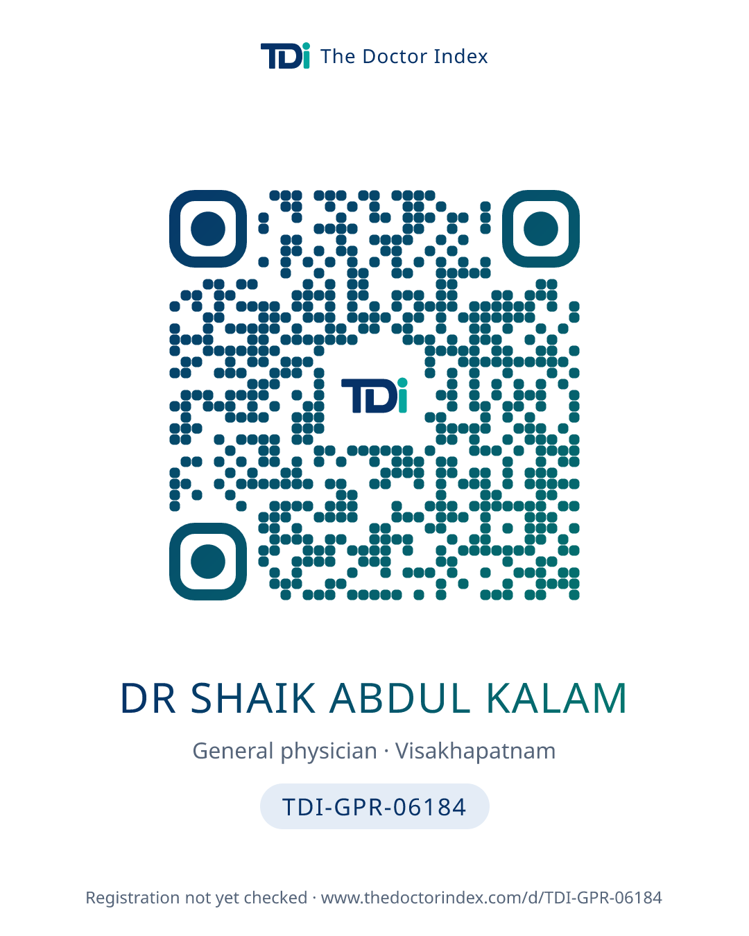 QR card for Dr Shaik Abdul Kalam, TDI-GPR-06184