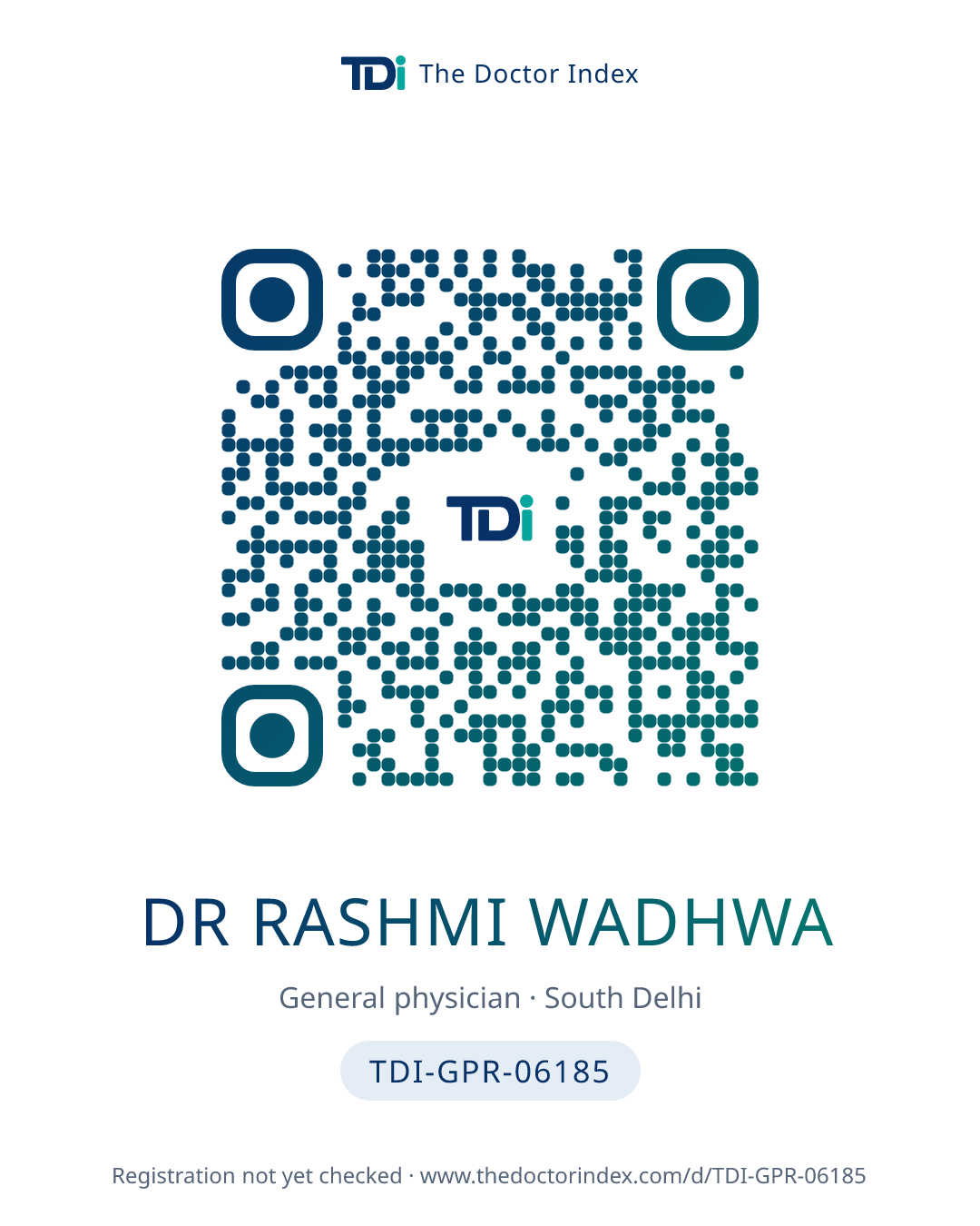 QR card for Dr Rashmi Wadhwa, TDI-GPR-06185