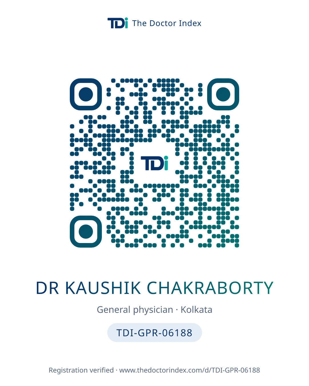 QR card for Dr Kaushik Chakraborty, TDI-GPR-06188