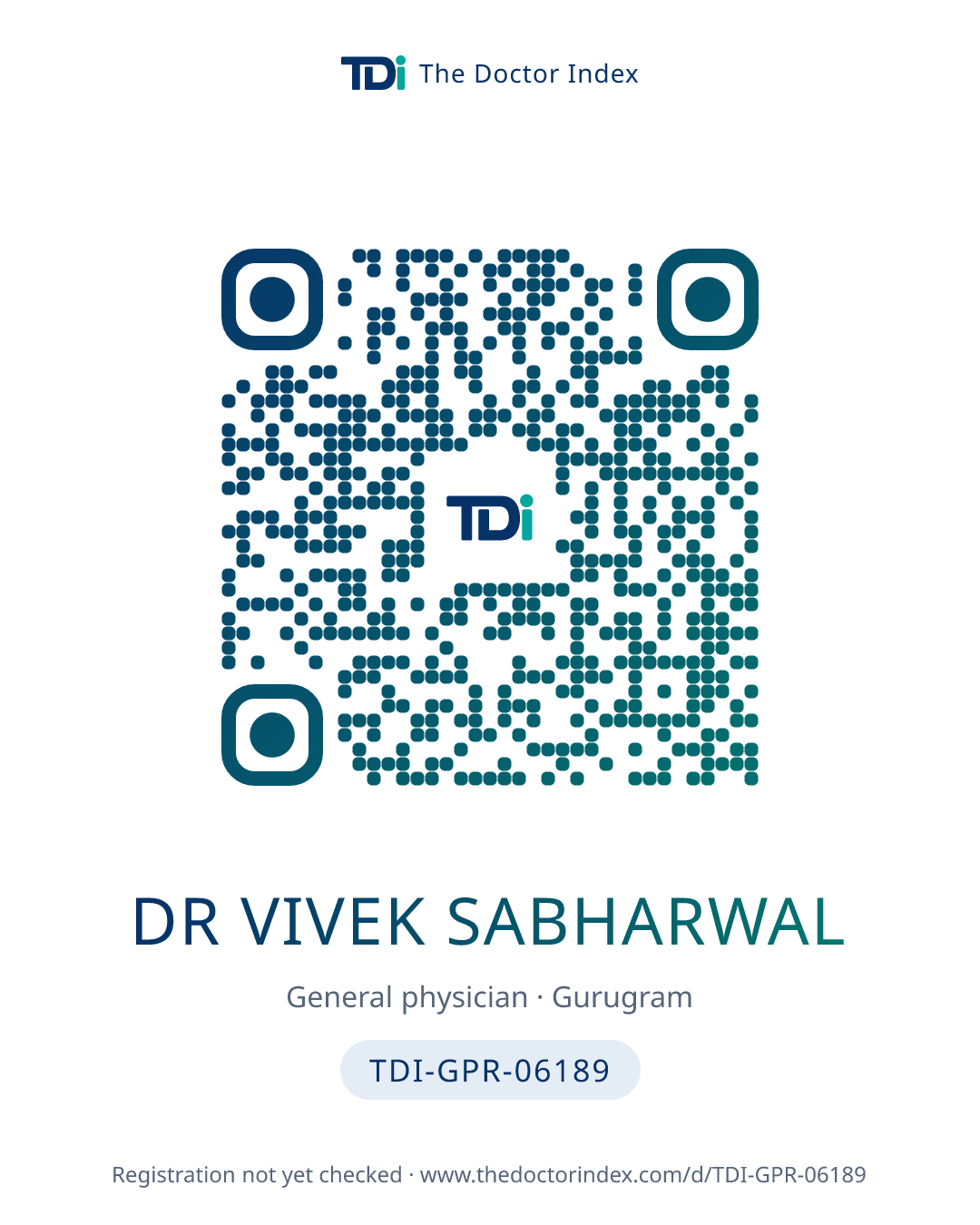 QR card for Dr Vivek Sabharwal, TDI-GPR-06189