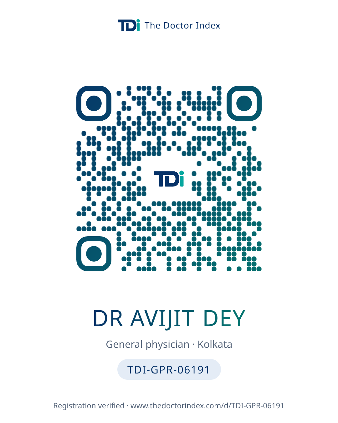 QR card for Dr Avijit Dey, TDI-GPR-06191