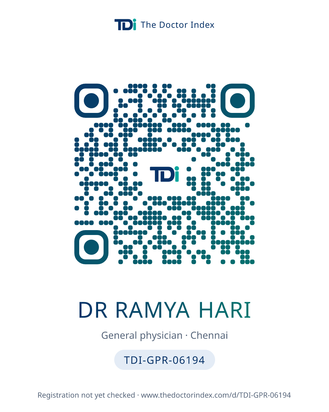 QR card for Dr Ramya Hari, TDI-GPR-06194