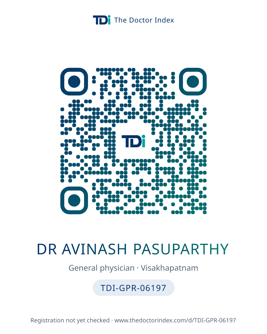QR card for Dr Avinash Pasuparthy, TDI-GPR-06197