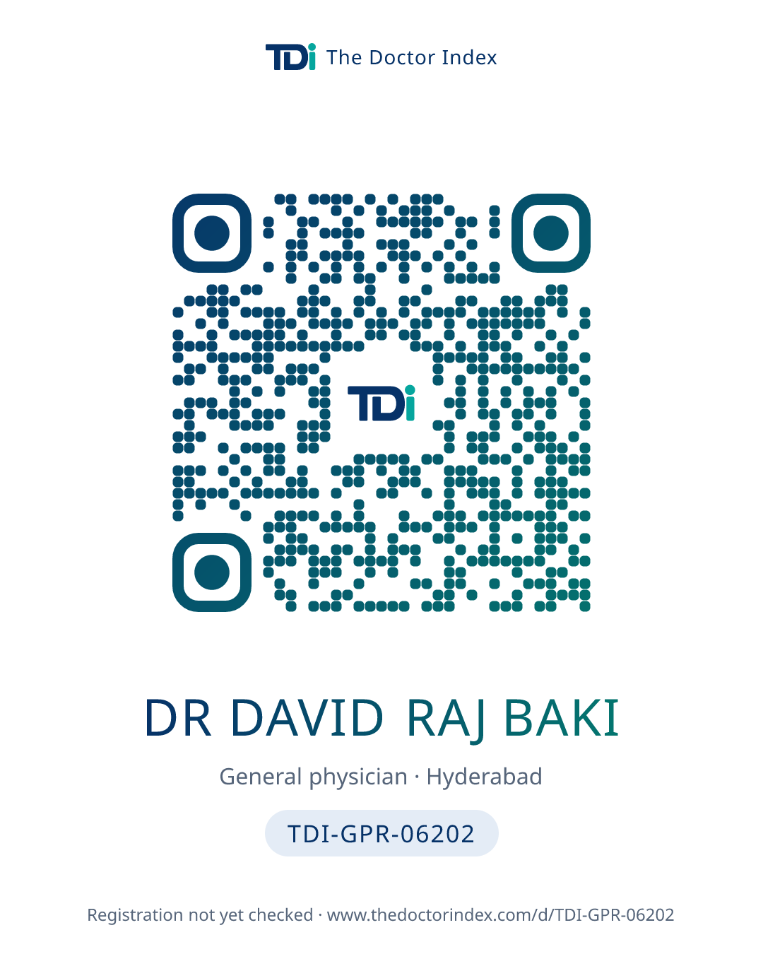 QR card for Dr David Raj Baki, TDI-GPR-06202