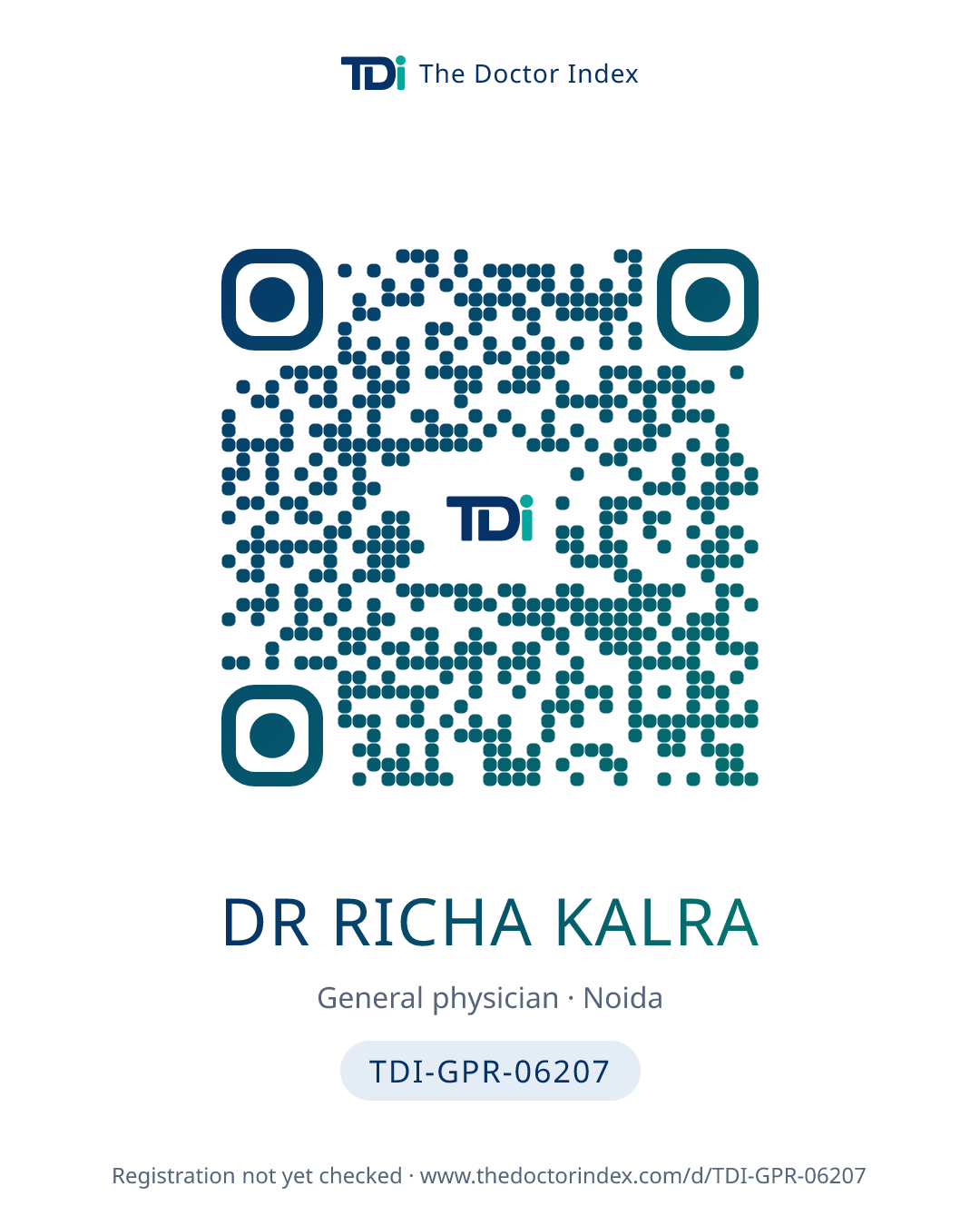 QR card for Dr Richa Kalra, TDI-GPR-06207
