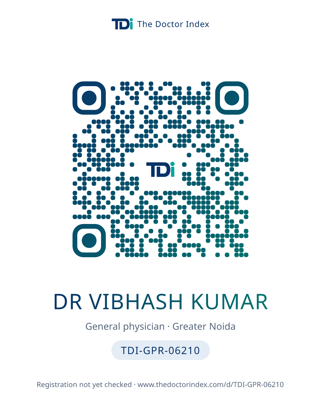 QR card for Dr Vibhash Kumar, TDI-GPR-06210