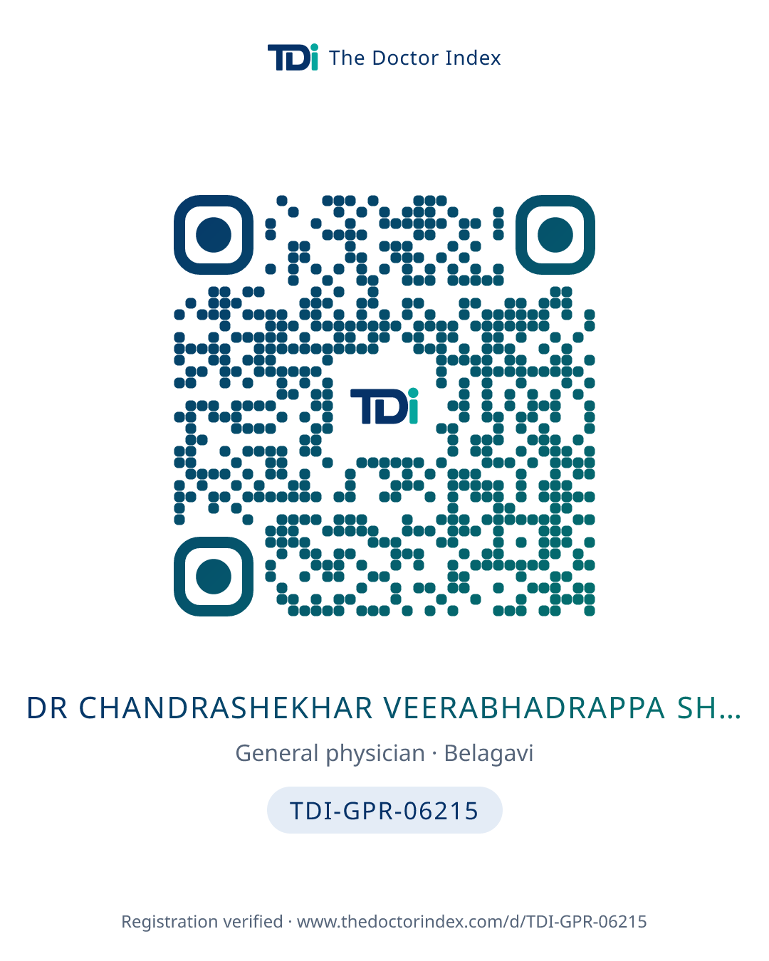 QR card for Dr Chandrashekhar Veerabhadrappa Shettar, TDI-GPR-06215