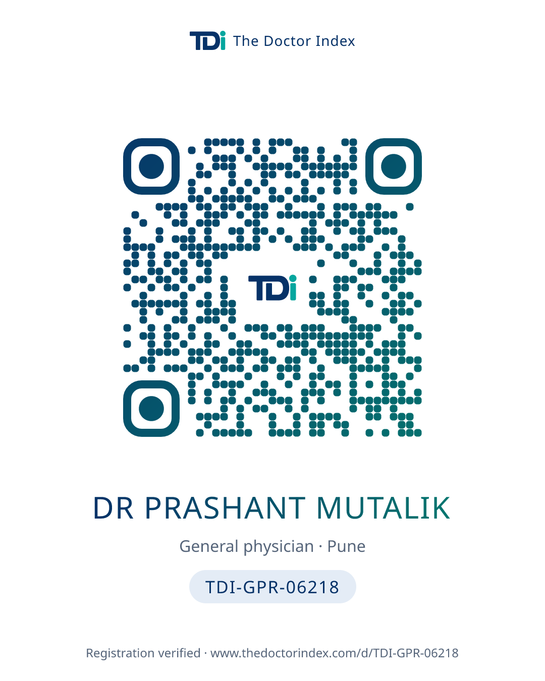 QR card for Dr Prashant Mutalik, TDI-GPR-06218